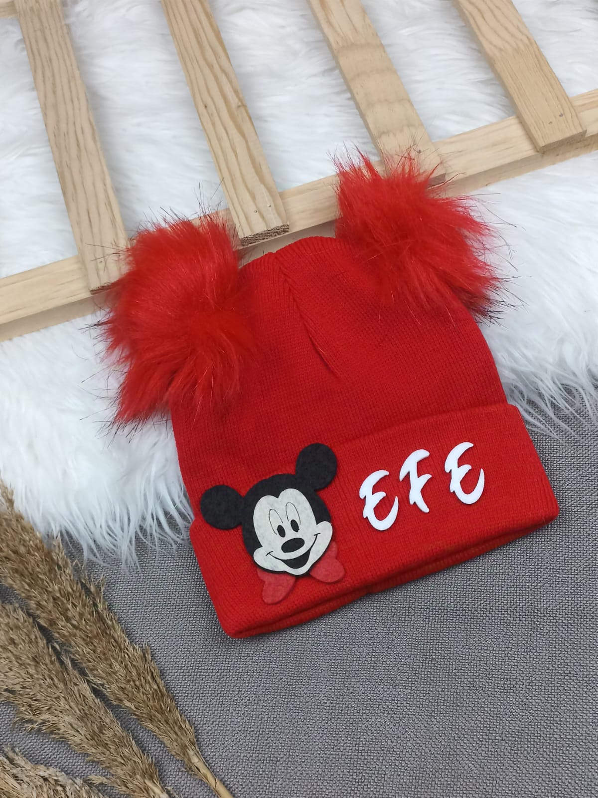 B0320 KIRMIZI PONPON ERKEK İSME ÖZEL TRİKO BERE - 3