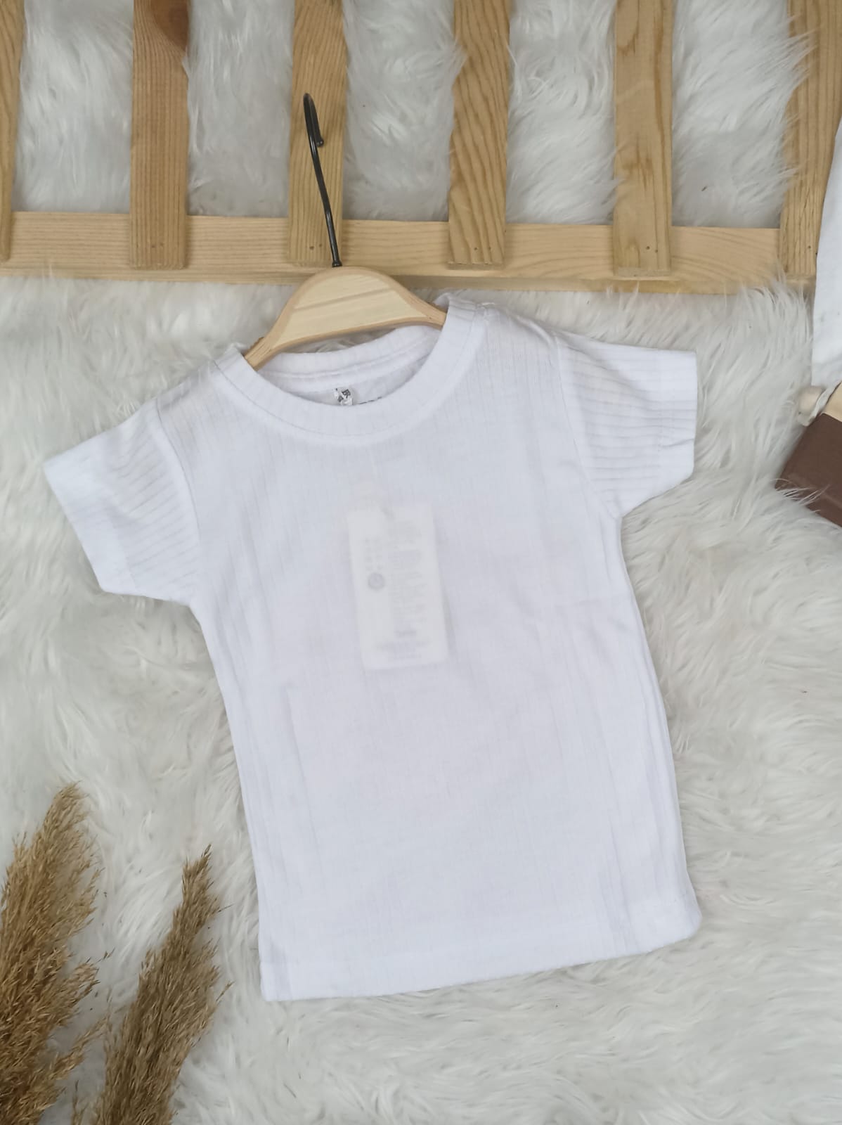 1455 DÜZ RENK RAPORLU KISA KOL TİŞÖRT  - Beyaz / 1 Yaş