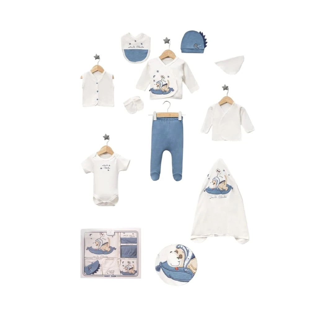 421719 DİNO NAKIŞLI 10'LU HASTANE ÇIKIŞI SETİ - Mavi / 0-3 Ay