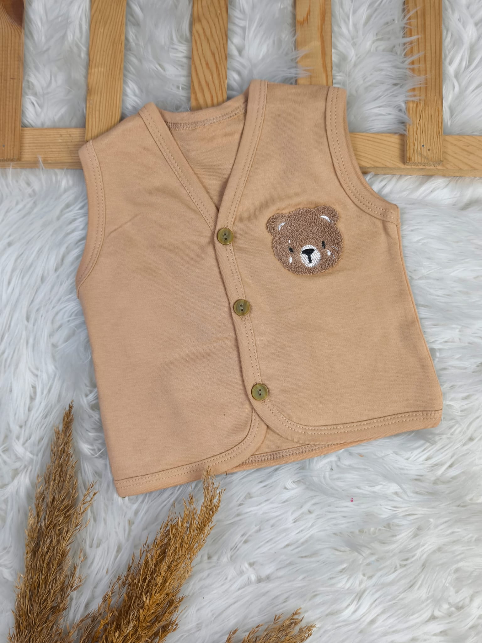 2573 AYICIK PUNCH NAKIŞLI PENYE YELEK  - Yeşil / 9-12 Ay