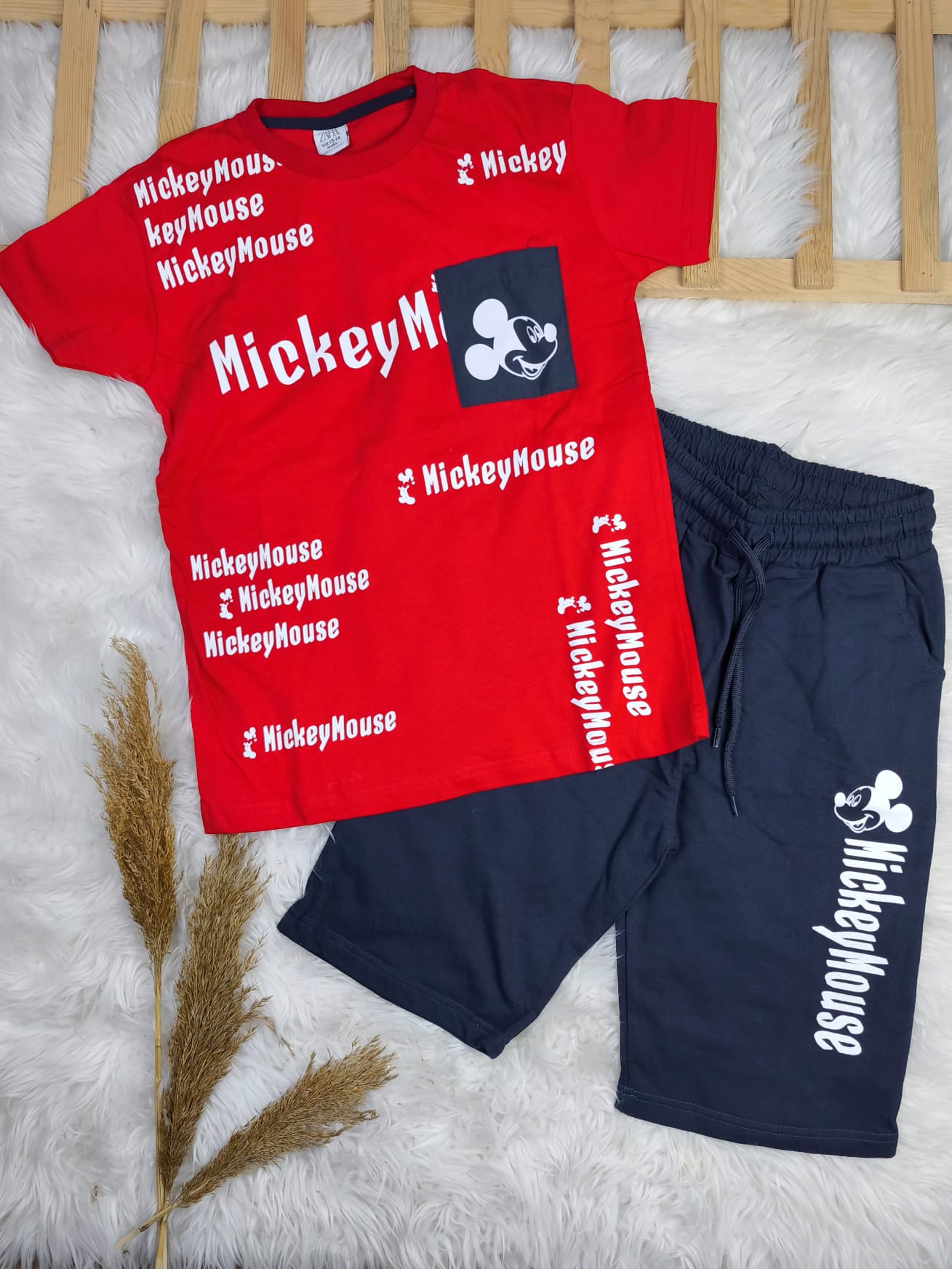 9183 MİCKEY MOUSE ŞORTLU TAKIM  - Turuncu / 13-14 Yaş