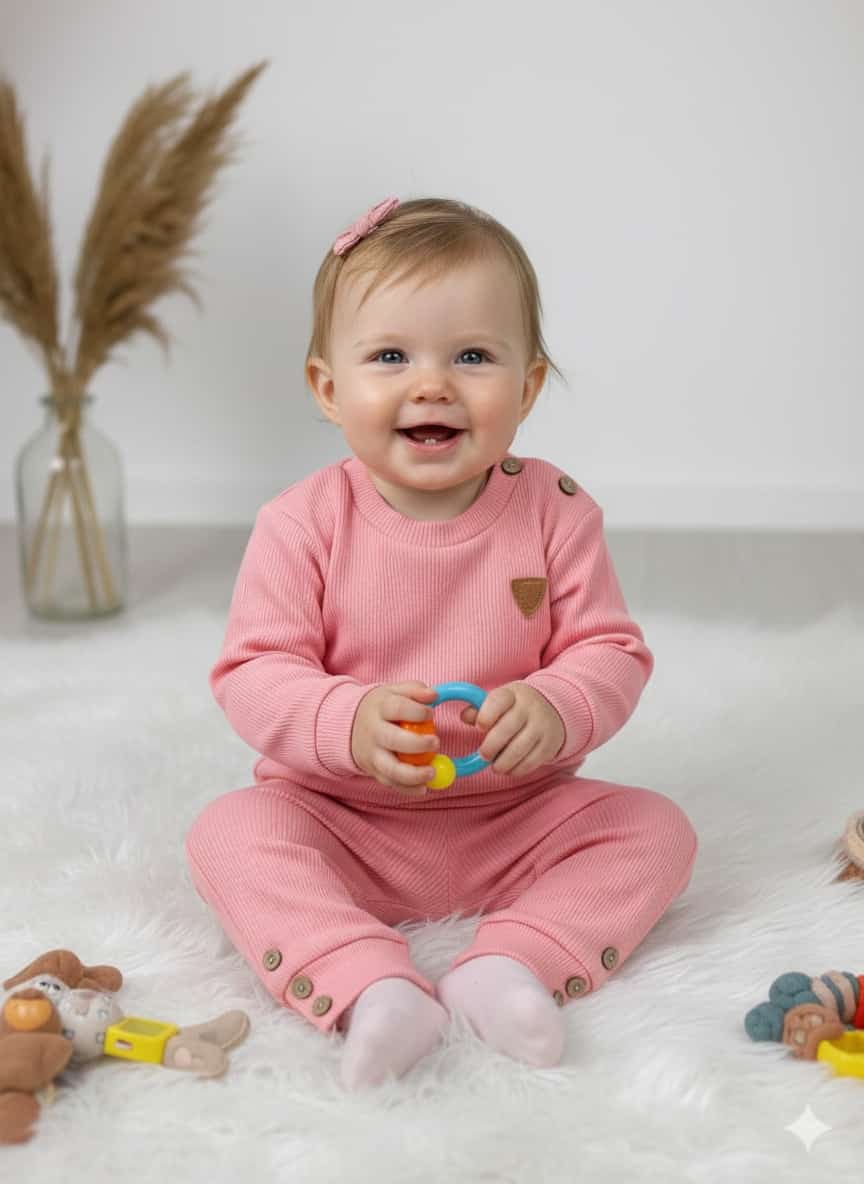 1959 DİFAS DÜZ RENK ATMALI TAKIM  - Pembe / 1-2 yaş