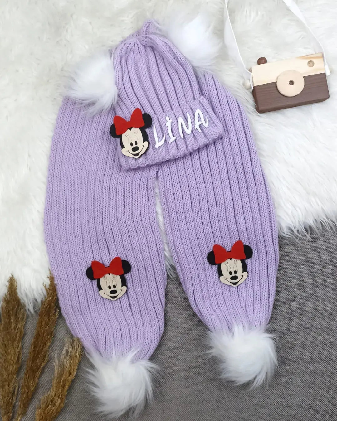 B028 LİLA İSME ÖZEL TRİKO ATKI BERE SETİ - 2