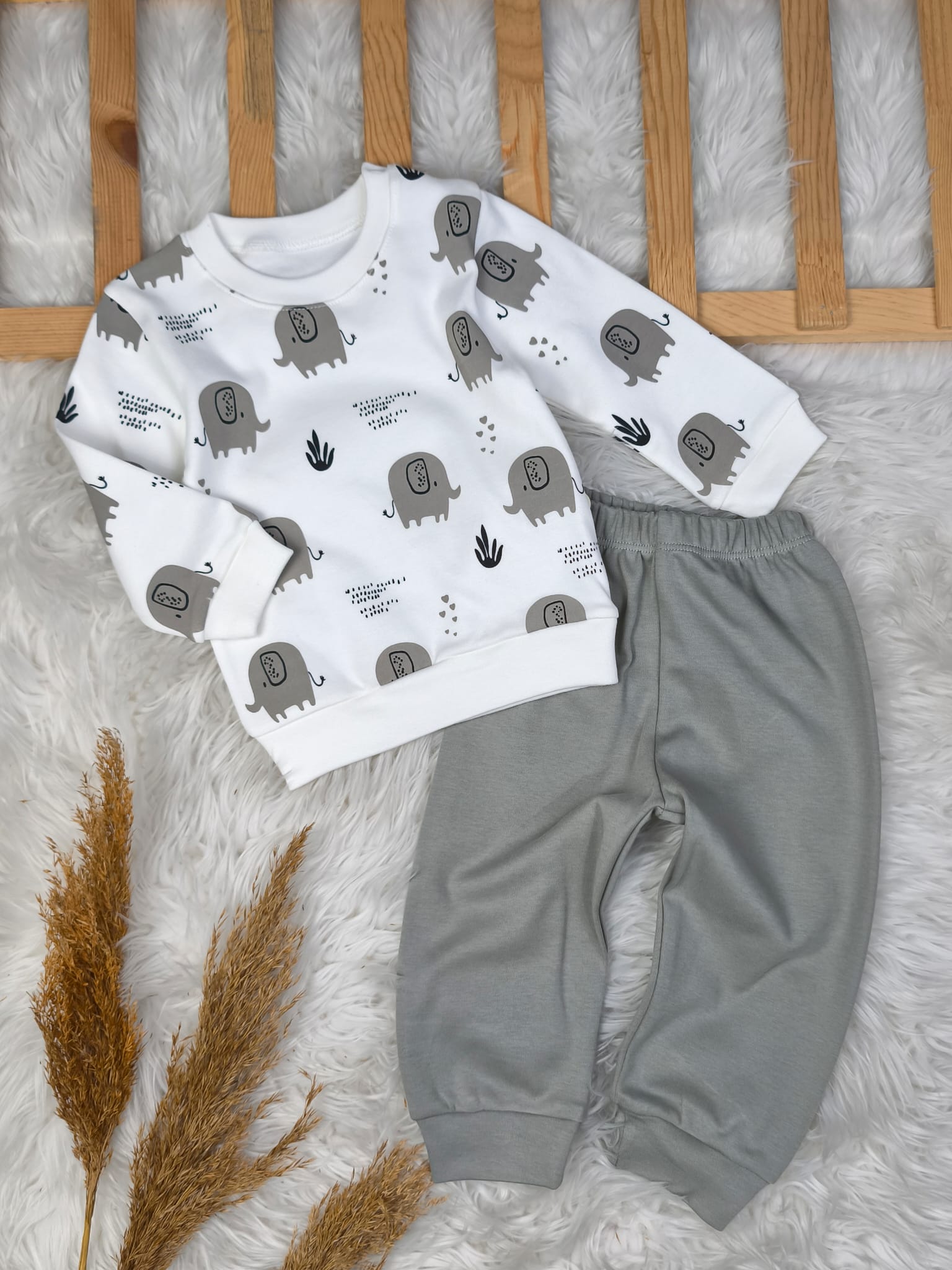 1866 FİL BASKILI MEVSİMLİK TAKIM  - Mavi / 9-12 Ay