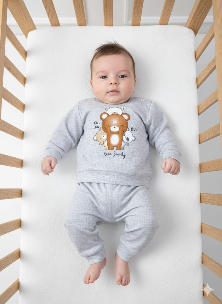 1920 SEVİMLİK AYICIKLAR PENYE TAKIM  - Gri / 0-3 Ay