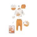 421718 DİNO NAKIŞLI ERKEK BEBEK 5'Lİ HASTANE ÇIKIŞI SETİ - Turuncu / 0-3 Ay
