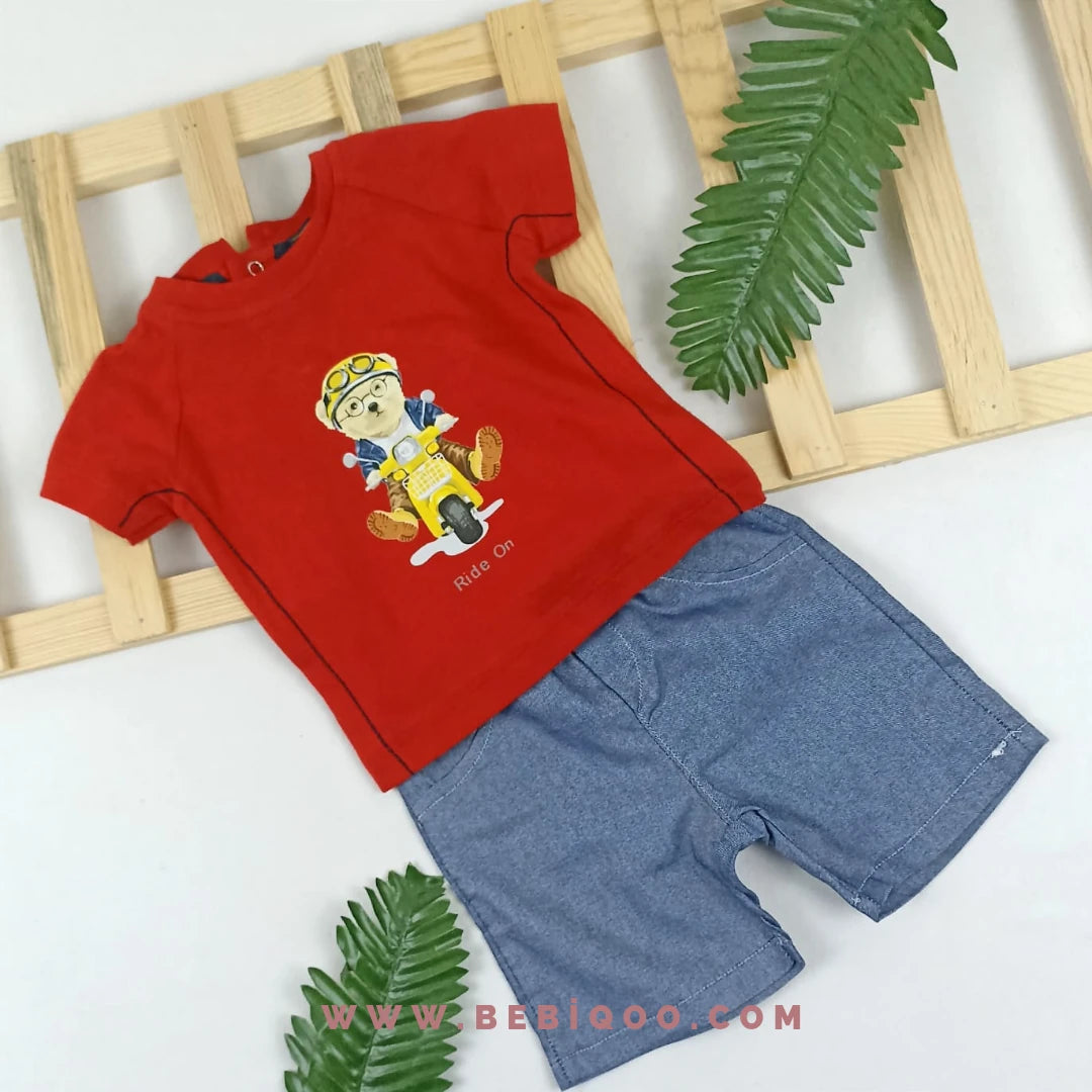 1975 Motorlu Ayıcık Kot Şortlu Takım  - 9