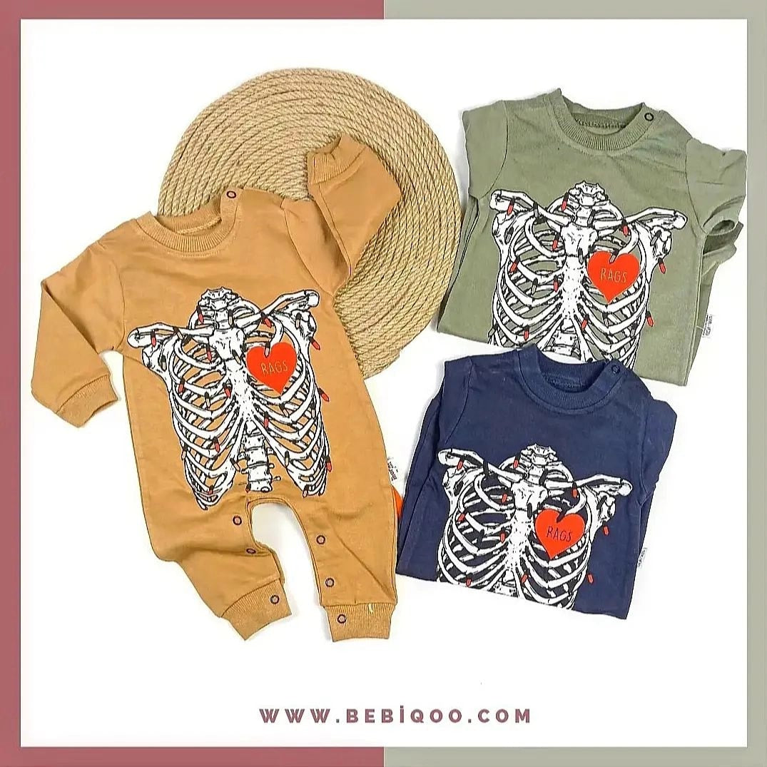 İSKELET KALP BASKILI TULUM - 3 / Yeşil