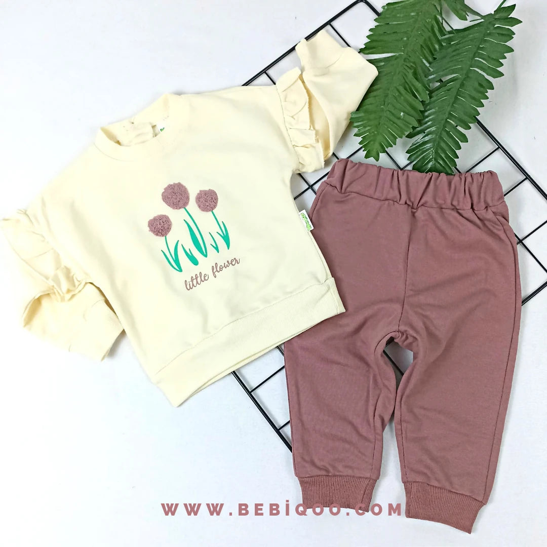 TKM-1793 LALE NAKIŞLI FIRFIR KOL DETAYLI TAKIM  - bej / 12