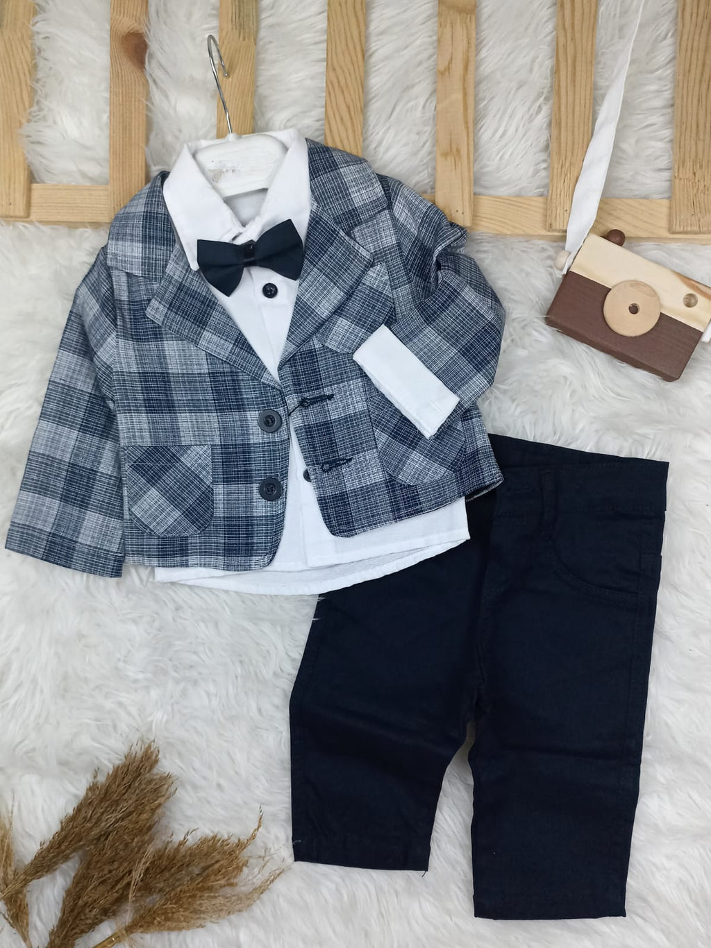 1841 İKLİMİX CEKETLİ PAPYONLU TAKIM  - Siyah / 3-6 Ay