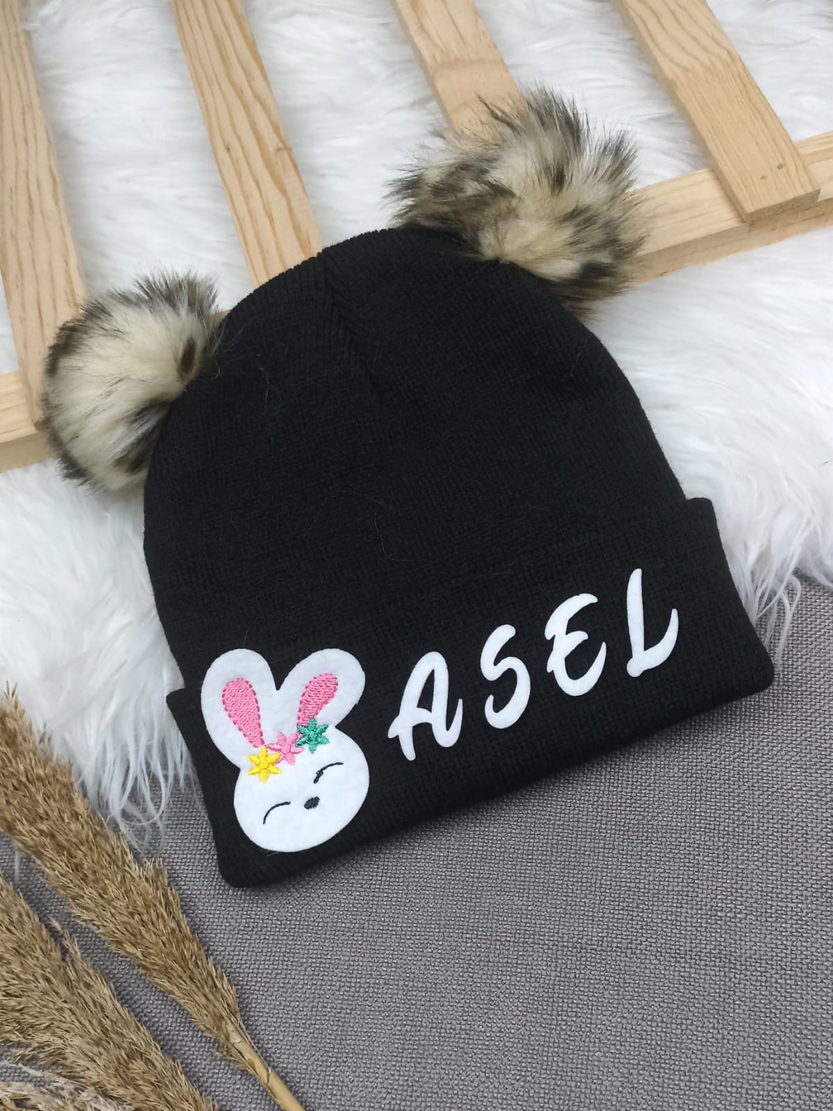 B0311 SİYAH NATUREL İSME ÖZEL TRİKO BERE  - 7