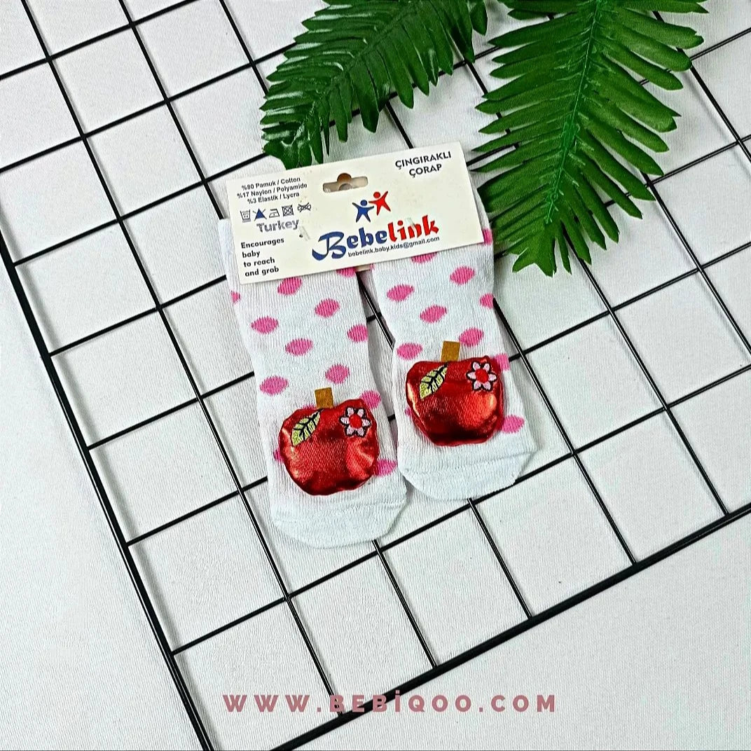 Unisex Elma Çıngıraklı Bebek Çorap  - Default Title