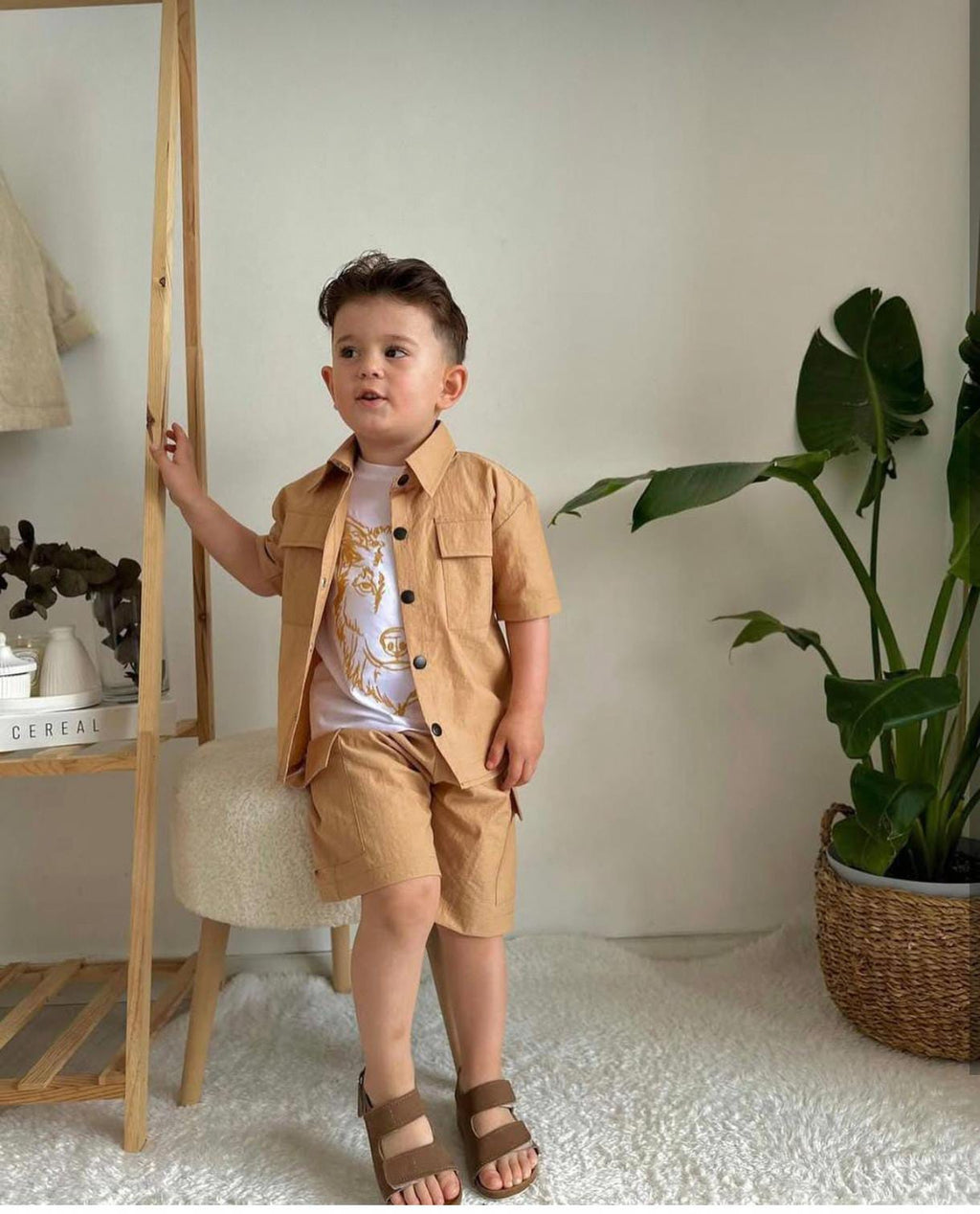 9174 KURT NAKIŞLI CEKETLİ 3'LÜ TAKIM  - Hardal / 4-5 Yaş