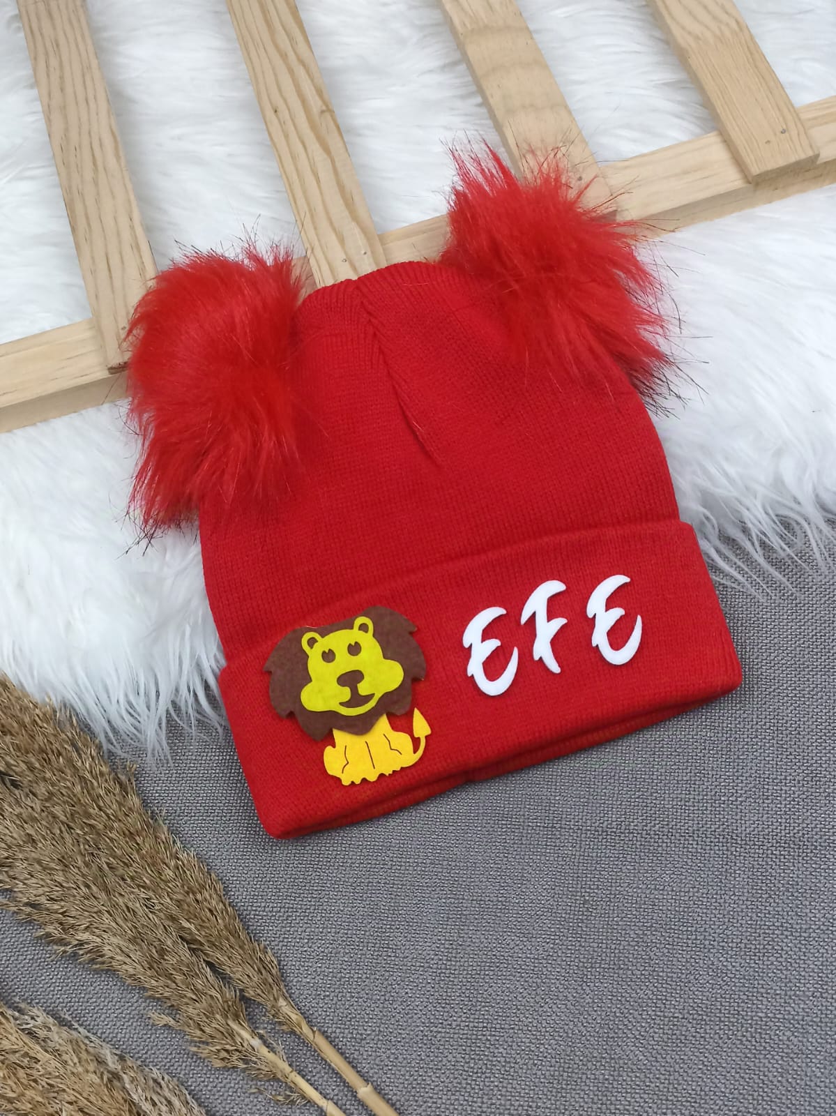 B0320 KIRMIZI PONPON ERKEK İSME ÖZEL TRİKO BERE - 2