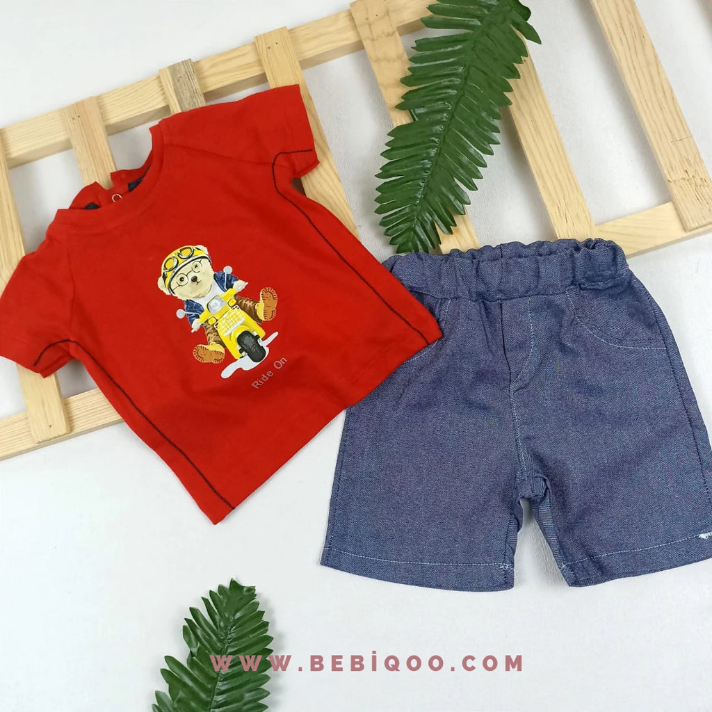 1975 Motorlu Ayıcık Kot Şortlu Takım  - 6