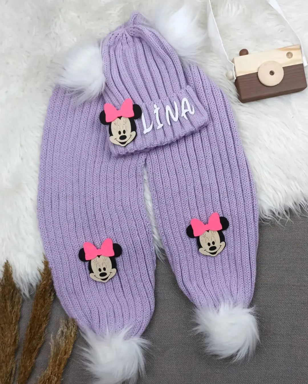 B028 LİLA İSME ÖZEL TRİKO ATKI BERE SETİ - 3