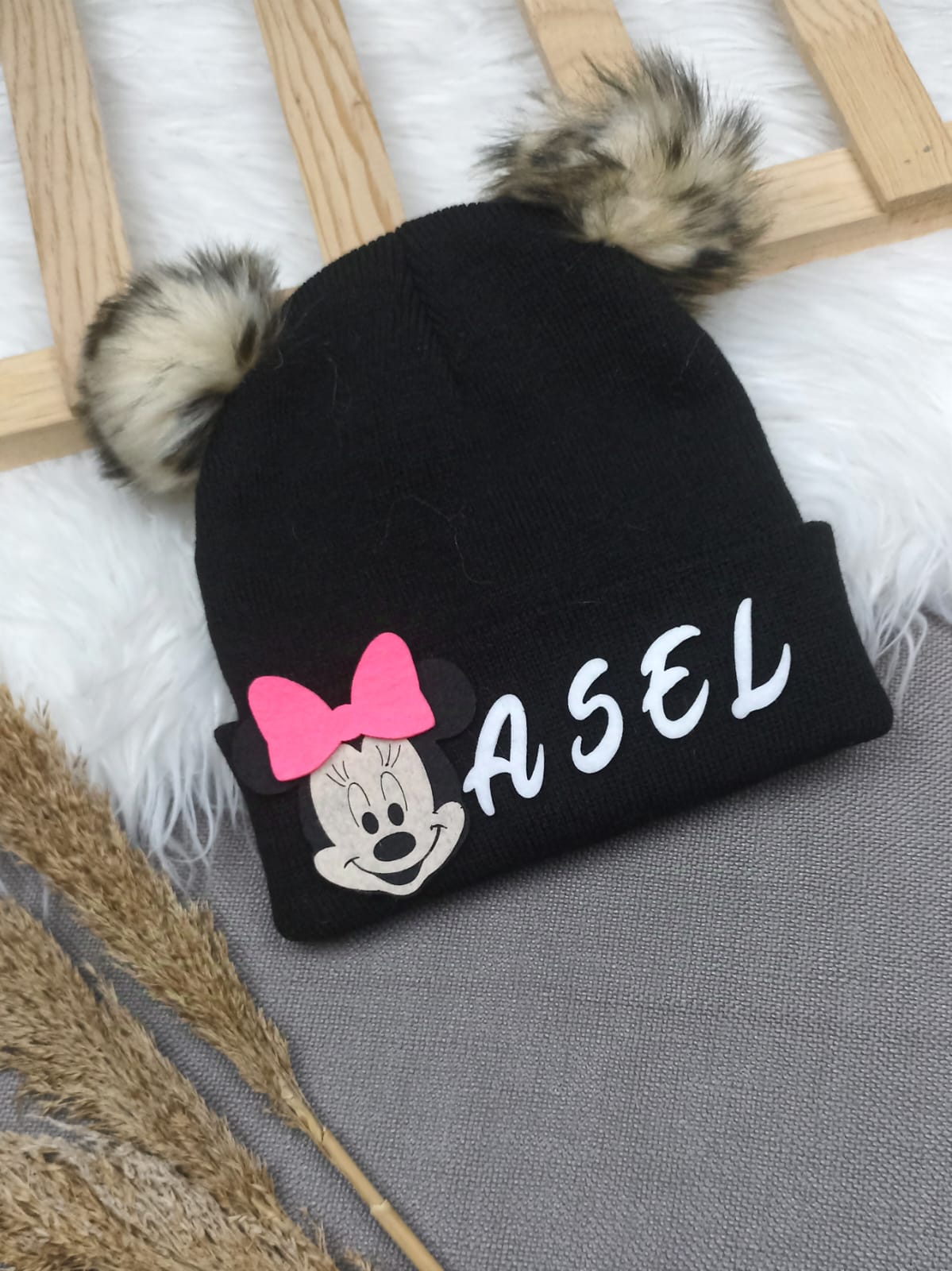 B0311 SİYAH NATUREL İSME ÖZEL TRİKO BERE  - 4