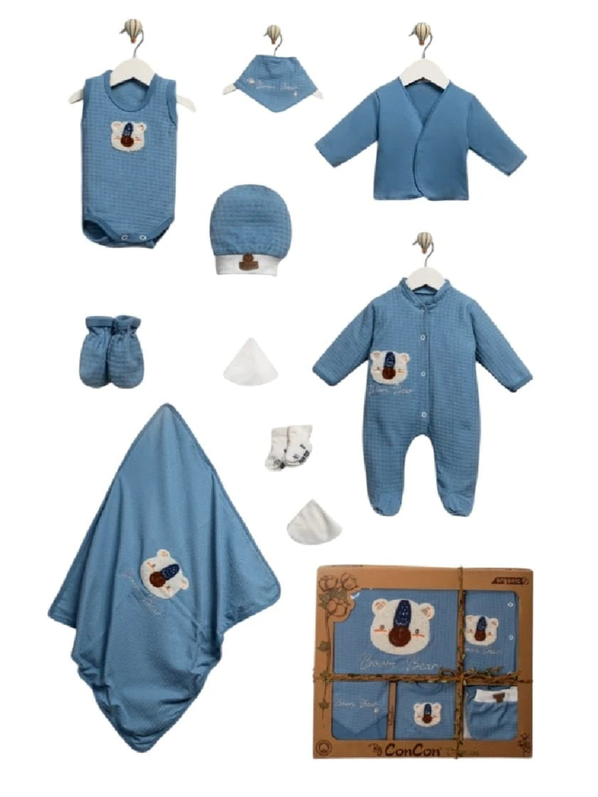 425695 PANDA NAKIŞLI ORGANİK 10'LU HASTANE ÇIKIŞI SETİ  - Mavi