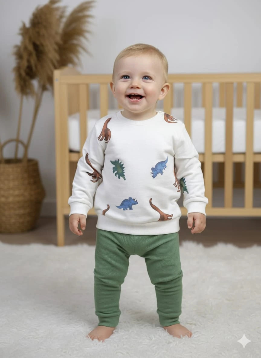 1916 SEVİMLİ DİNO  MEVSİMLİK TAKIM  - Yeşil / 6-9 Ay