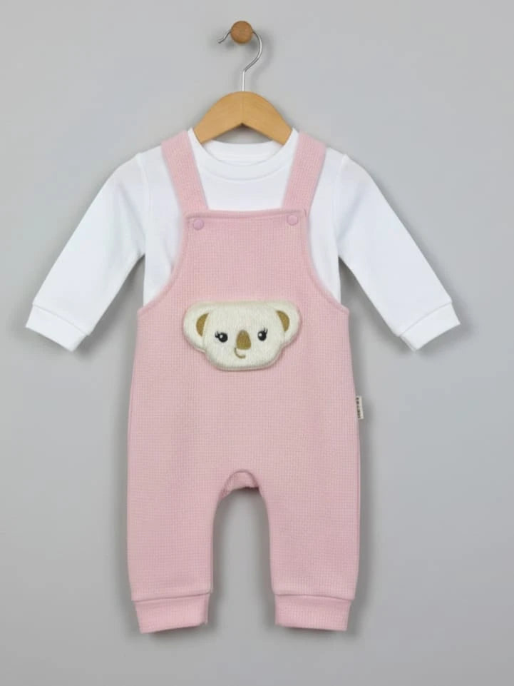 8107 WAFLE KUMAŞ KOALA SALOPET TULUM  - Pembe / 0-3 Ay