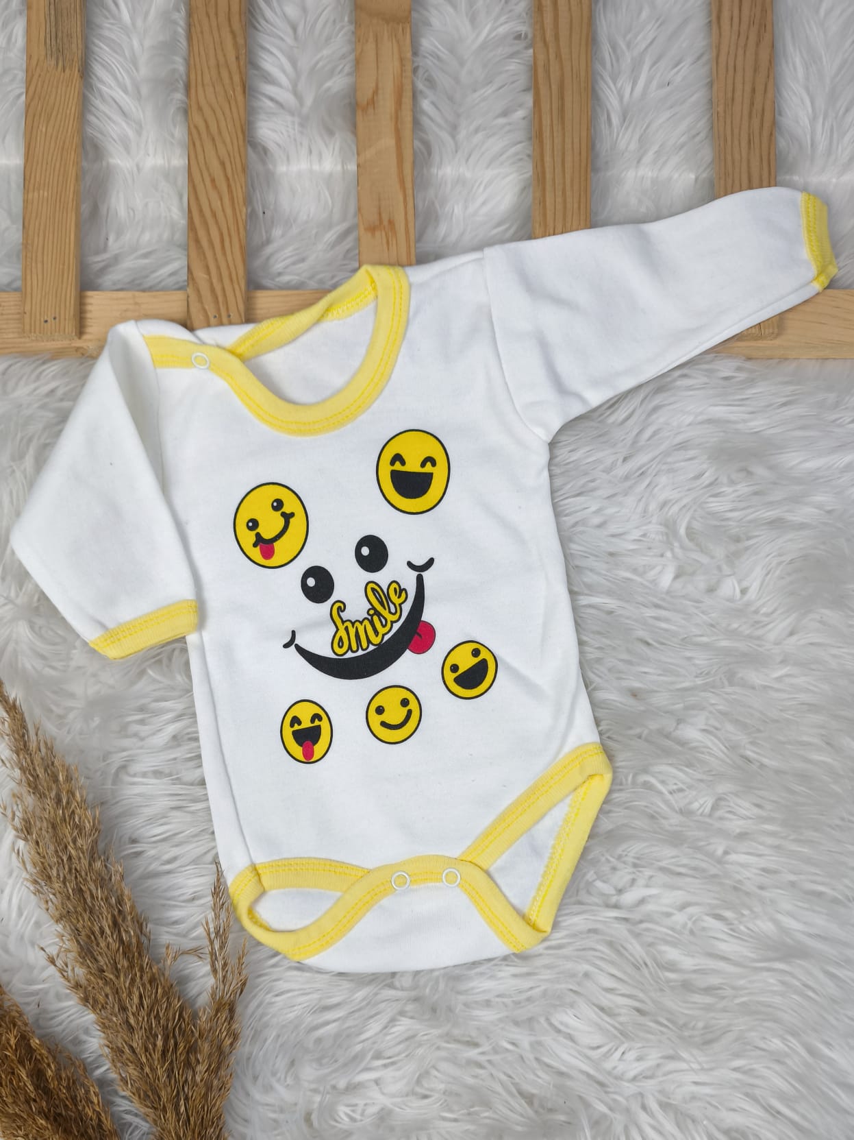 2578 SMİLE YAZILI UZUN KOL ÇITÇITLI BADY - 3-6 Ay