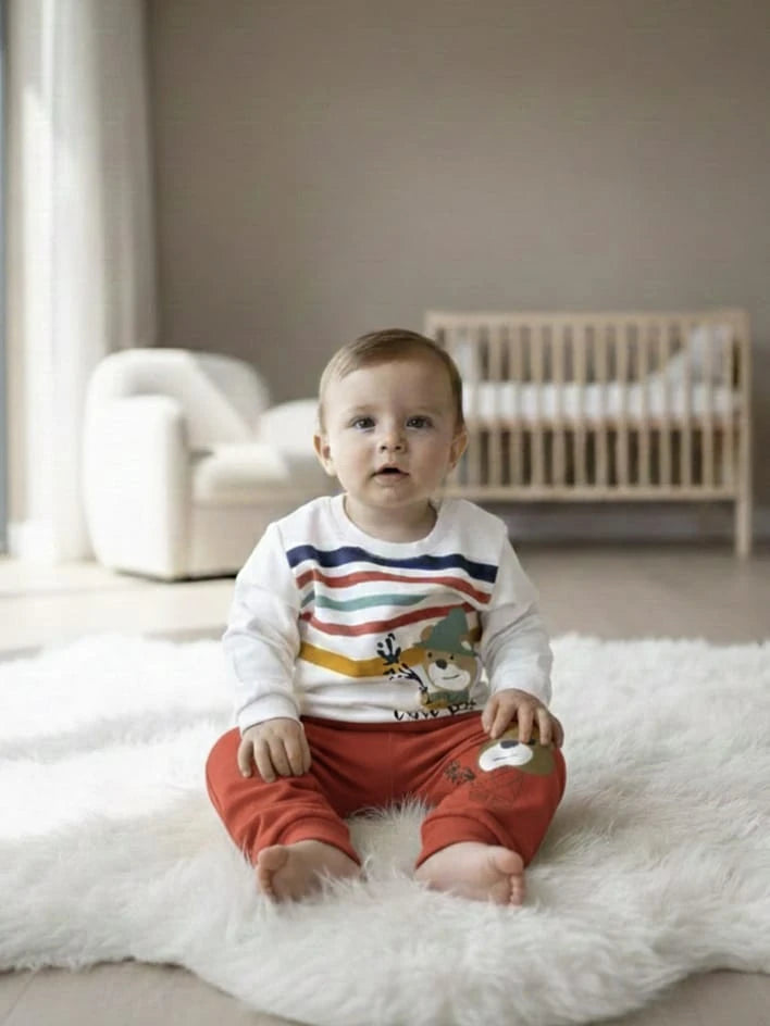 1949 CUTE BEAR ÇİZGİLİ MEVSİMLİK TAKIM  - Yeşil / 12-18 Ay