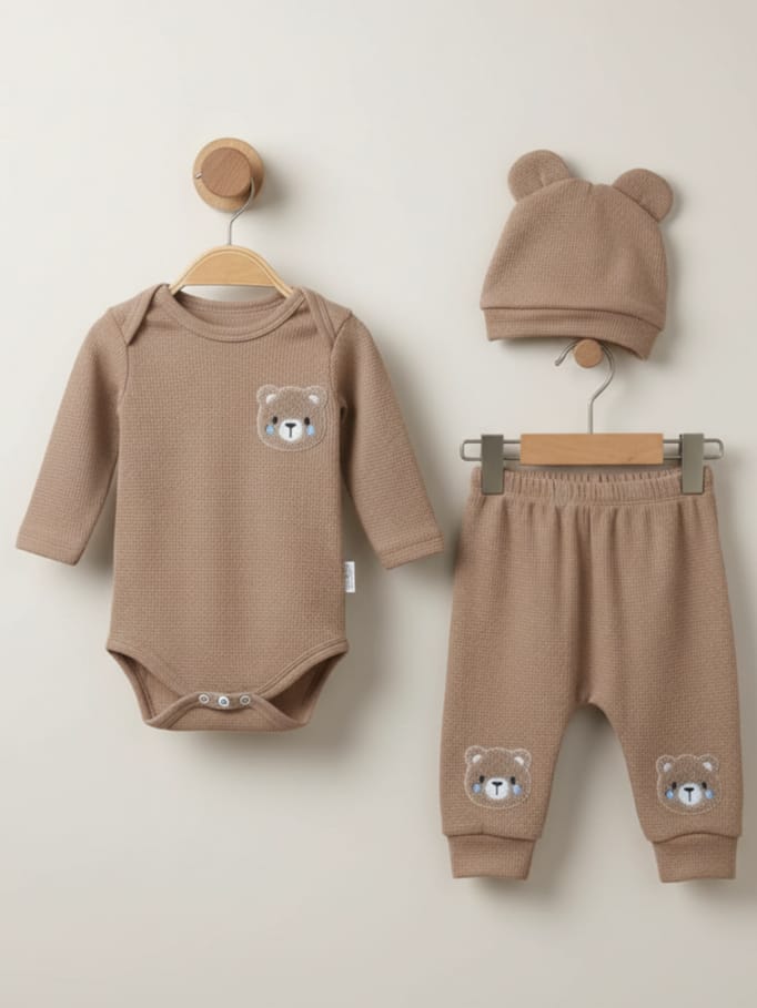 1836 AYICIK PUNCH NAKIŞLI BADY'Lİ TAKIM  - bej / 9-12 Ay