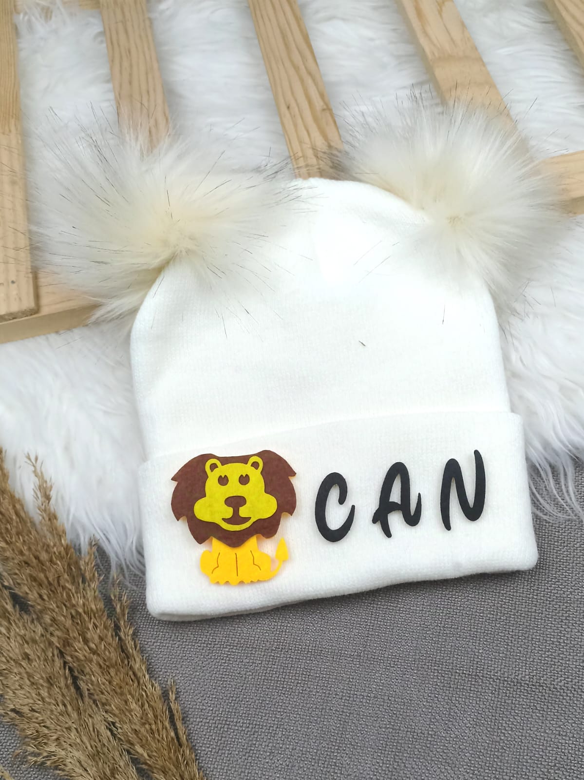 B0312 KREME KREM ERKEK  İSME ÖZEL TRİKO BERE - 1