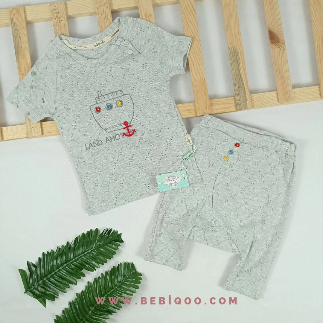 TKM-1945 Gemi Nakışlı Klima Kumaş Takım  - Gri / 6-9