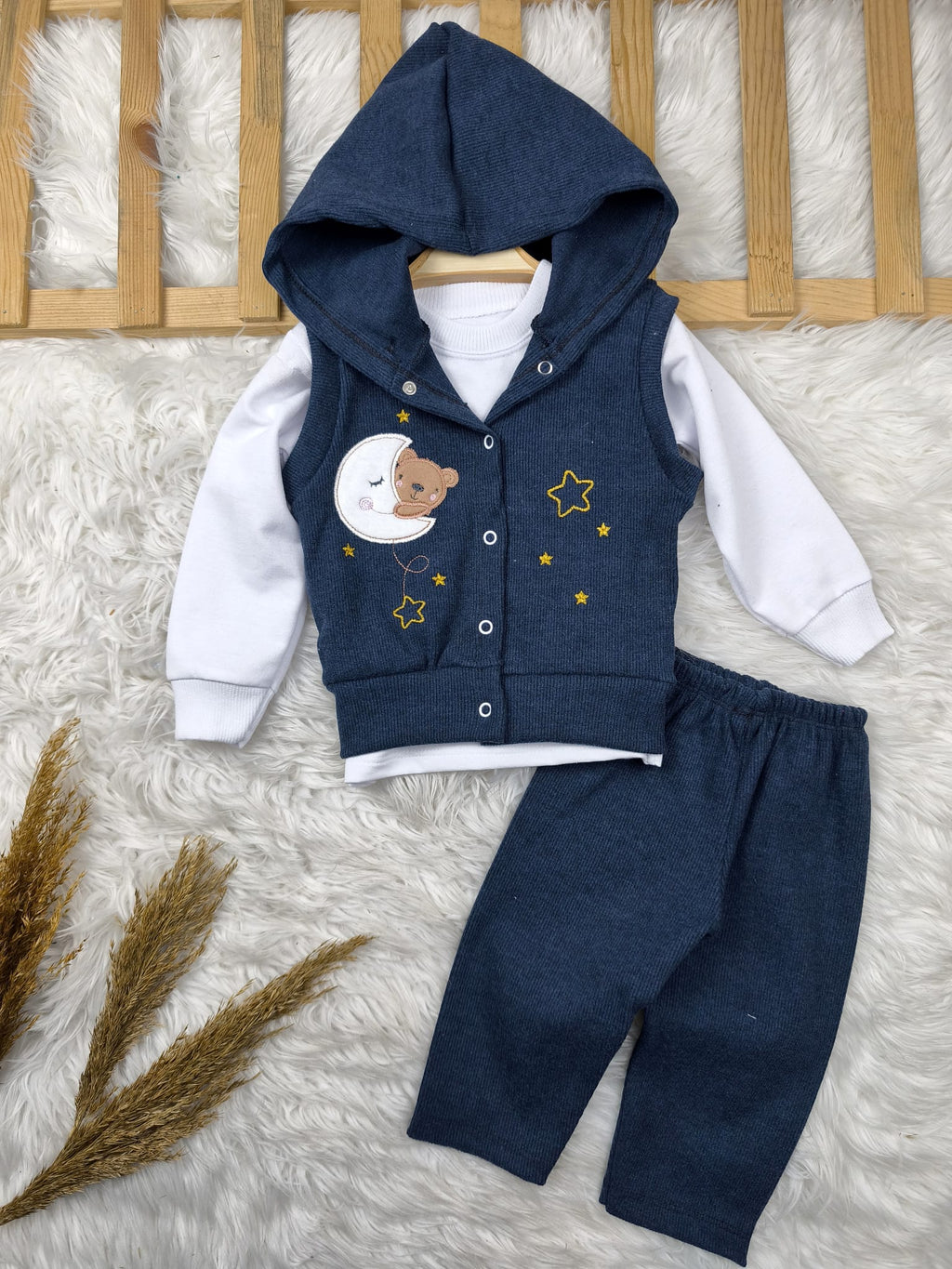 1943 RİBANA KAŞKORSE NAKIŞLI KAPŞONLU YELEKLİ TAKIM  - Lacivert / 18-24 Ay