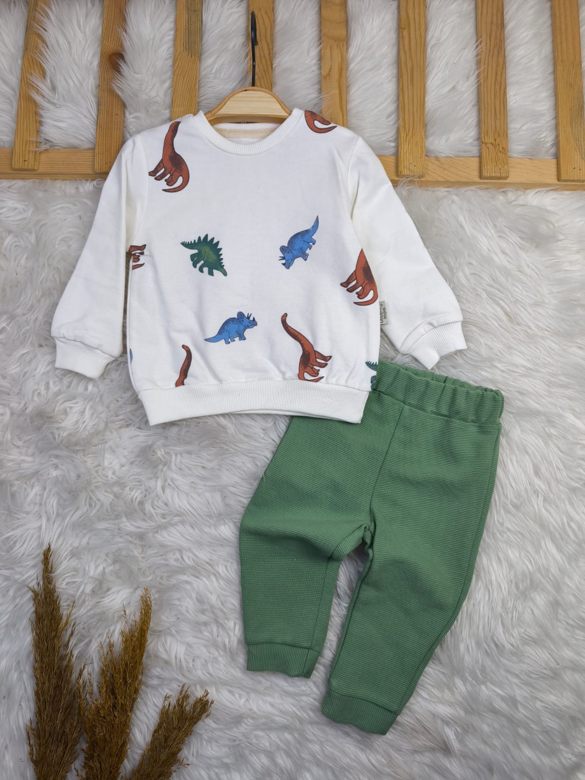 1916 SEVİMLİ DİNO  MEVSİMLİK TAKIM  - Yeşil / 9-12 Ay