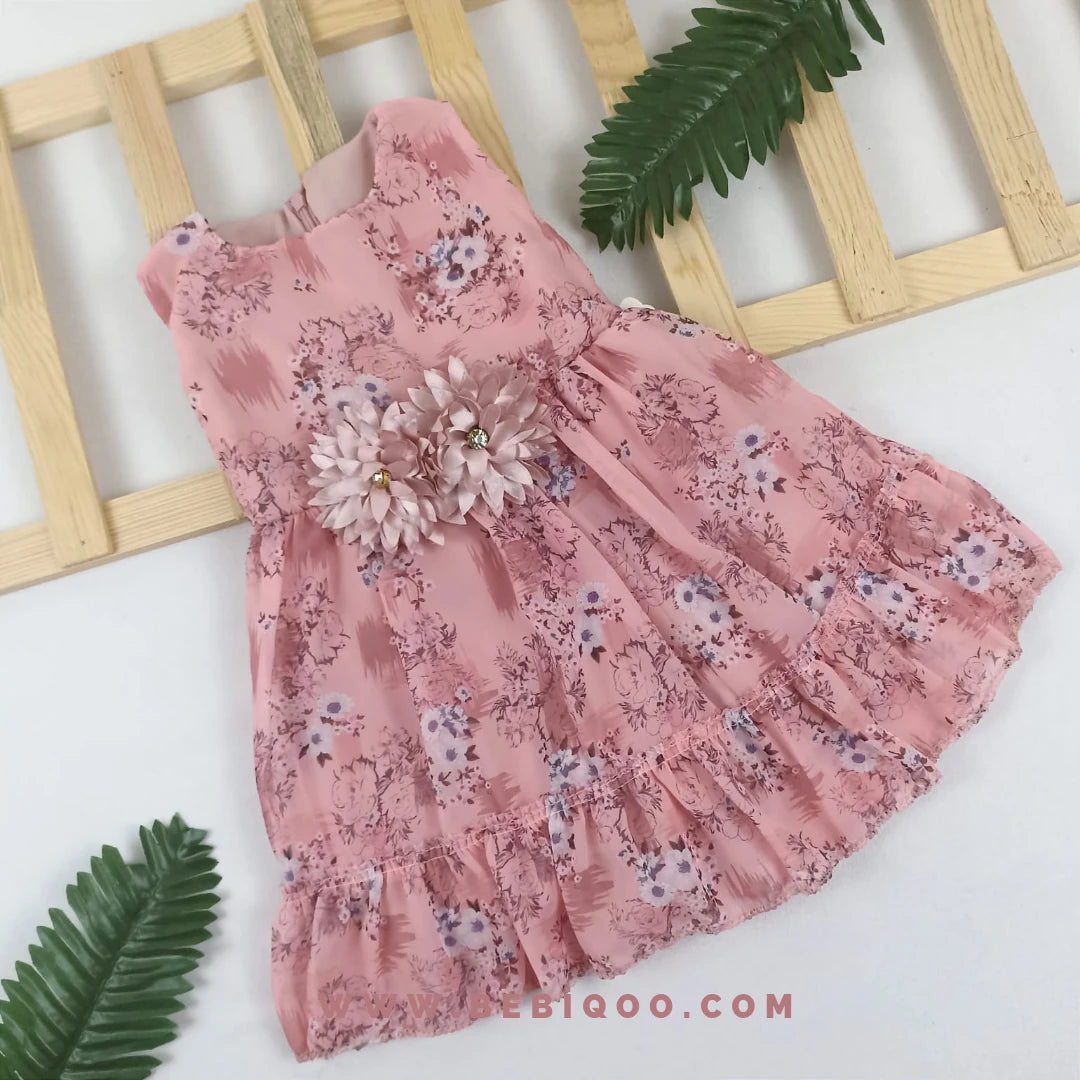 ELB-2345 Çiçekli Şİfon Elbise  - 1