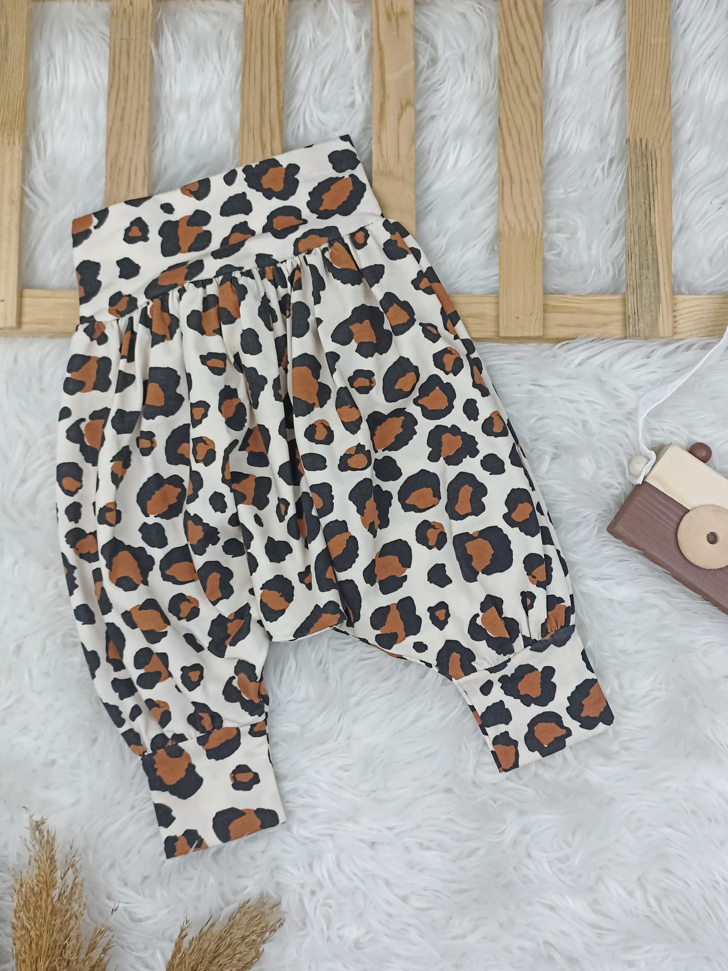 Kız Çocuk Leopar  Desen Rahat Kullanım Pamuk Kumaş Şalvar  - 1 Yaş