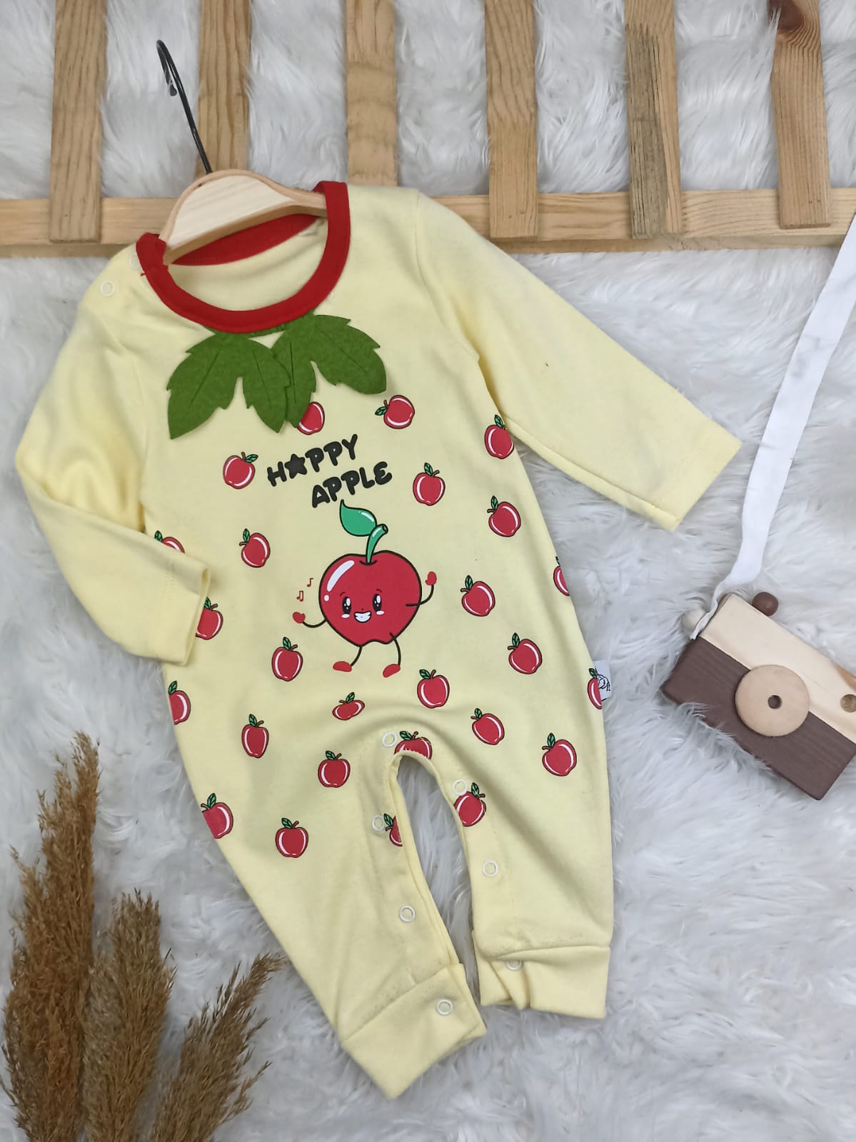 8118 HAPPY APPLE YAZILI PENYE TULULM - Sarı / 0-3 Ay