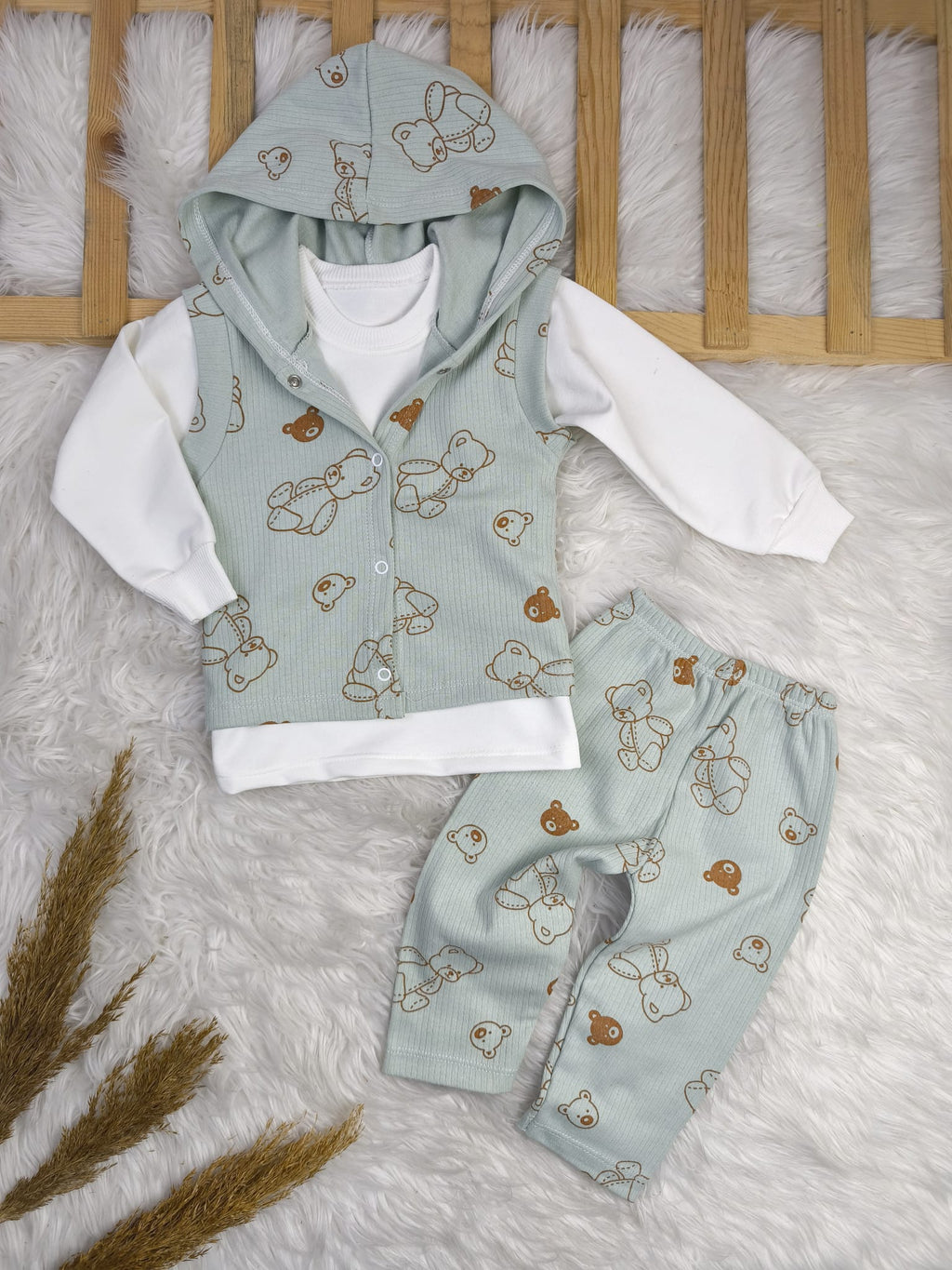 1903 AYICIK KAPŞONLU YELEKLİ 3'LÜ TAKIM  - 18-24 Ay