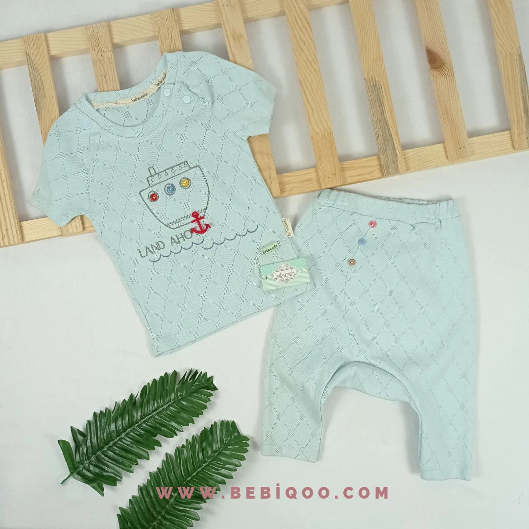 TKM-1945 Gemi Nakışlı Klima Kumaş Takım  - Gri / 12-18