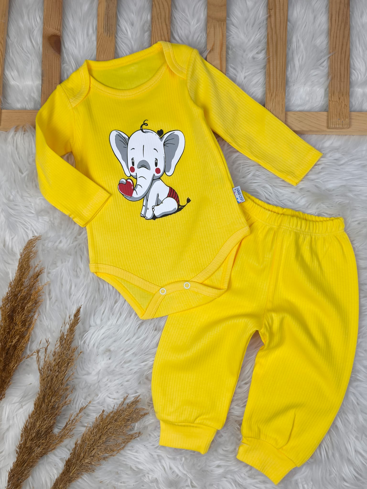 1882 FİL BASKILI RAPORLU KUMAŞ BADY'Lİ TAKIM  - Lila / 9-12 Ay