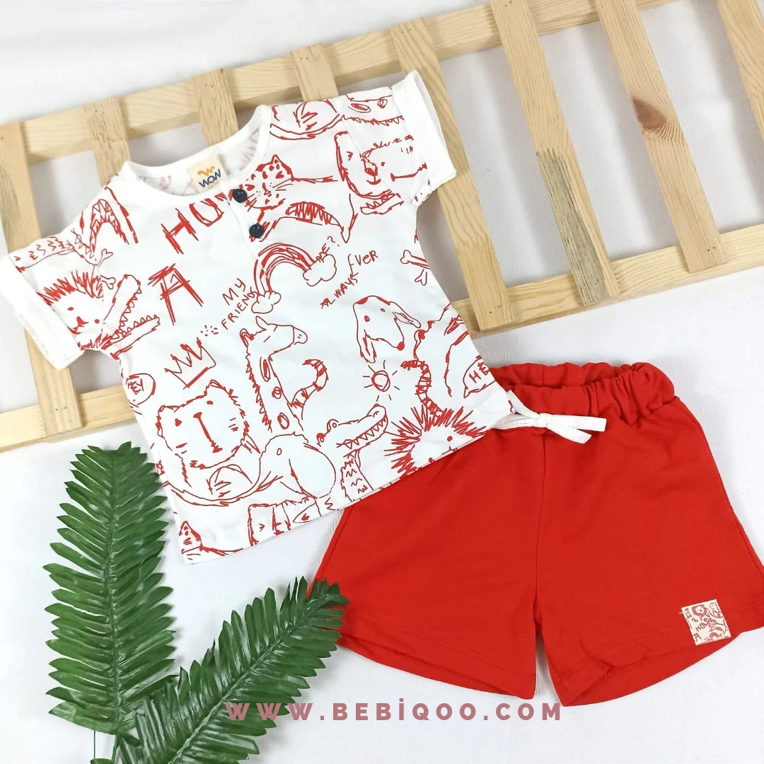 TKM-1111 Wow  Çizgi Baskılı Şortlu Takım  - 6-9