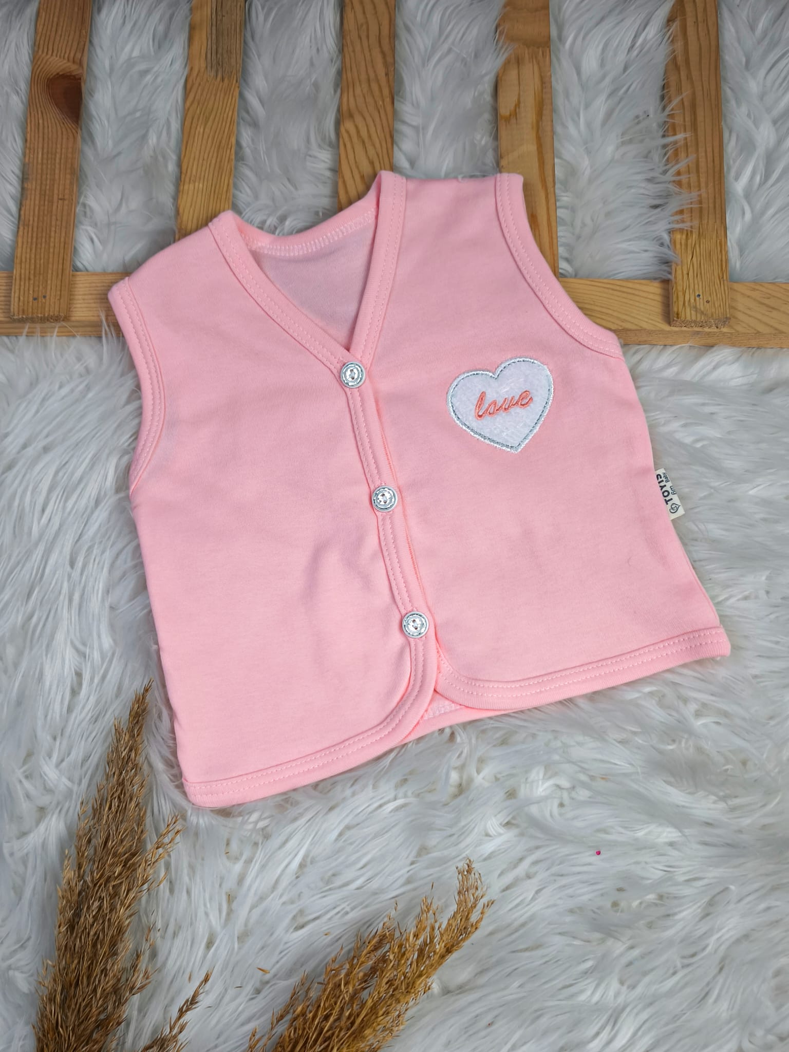 2572 LOVE KALP ARMALI PENYE YELEK  - Pembe / 9-12 Ay