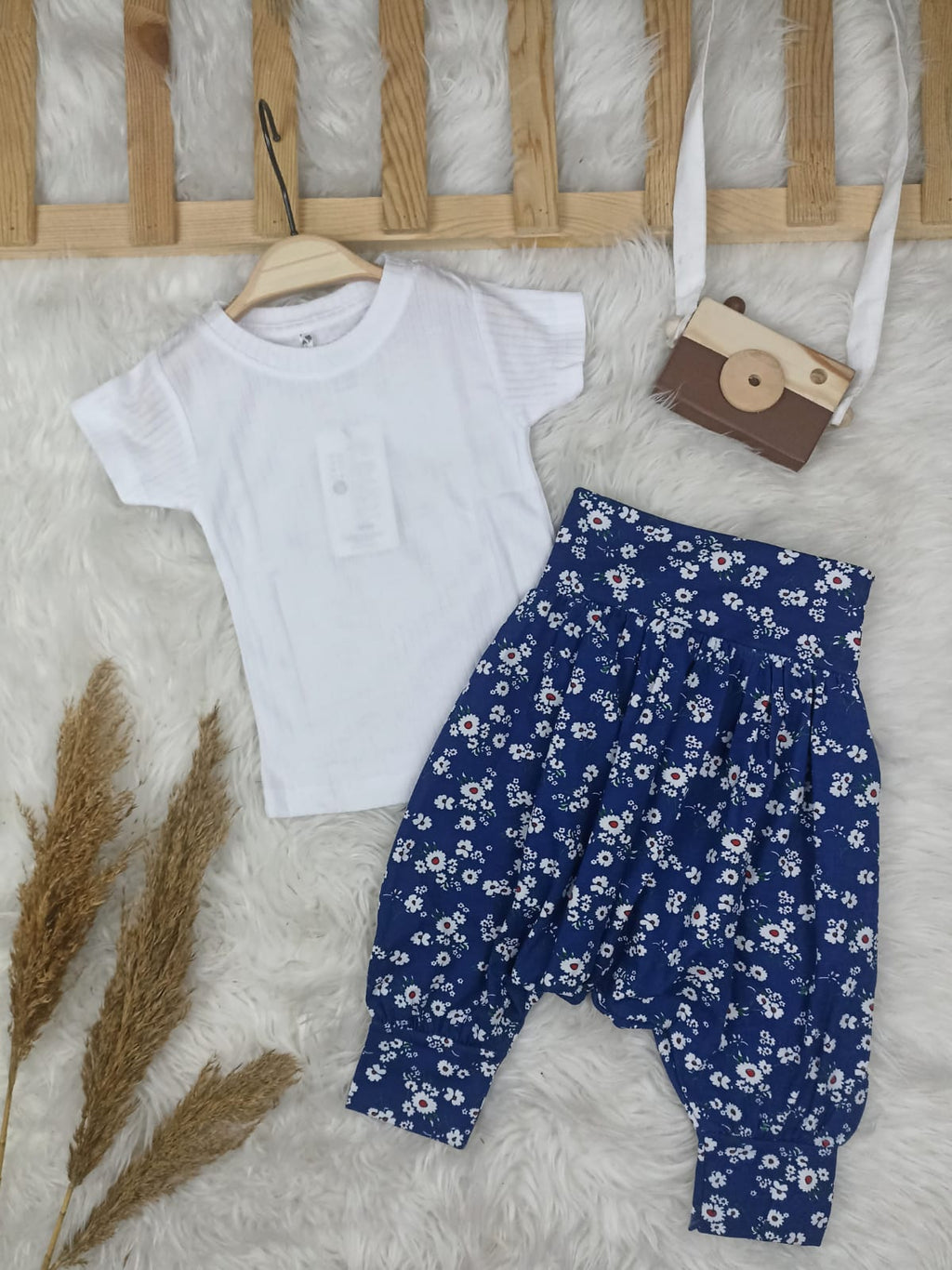 Kız Çocuk Çiçek Desen Rahat Kullanım Pamuk Şalvar Takım  - 2 Yaş