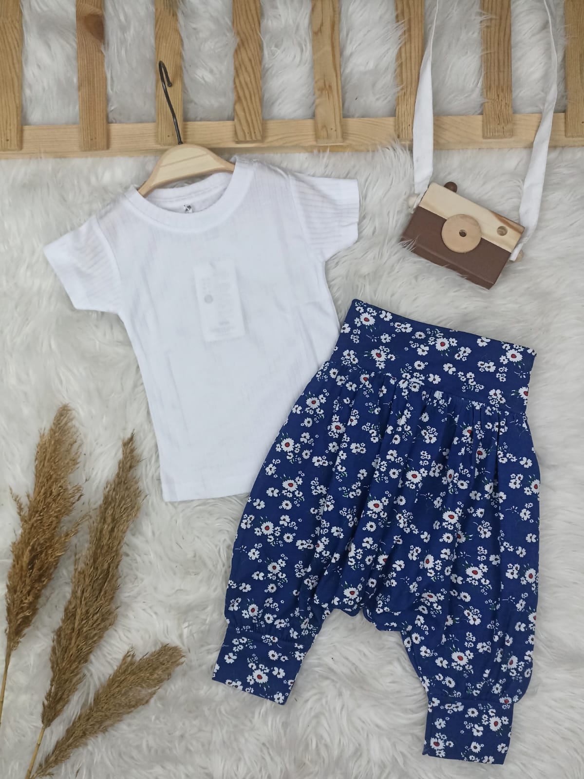 Kız Çocuk Çiçek Desen Rahat Kullanım Pamuk Şalvar Takım  - 2 Yaş