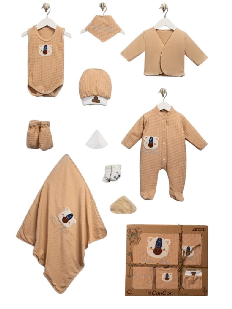 425695 PANDA NAKIŞLI ORGANİK 10'LU HASTANE ÇIKIŞI SETİ  - bej