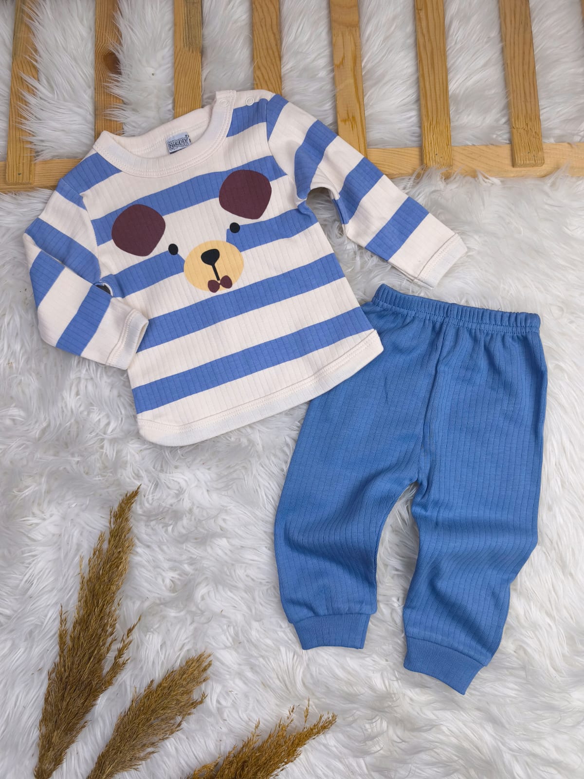 1884 ÇİZGİLİ MEVSİMLİK TAKIM  - Kiremit / 9-12 Ay