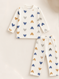 435587 Kalp Desenli Pijama Takımı-Mavi
