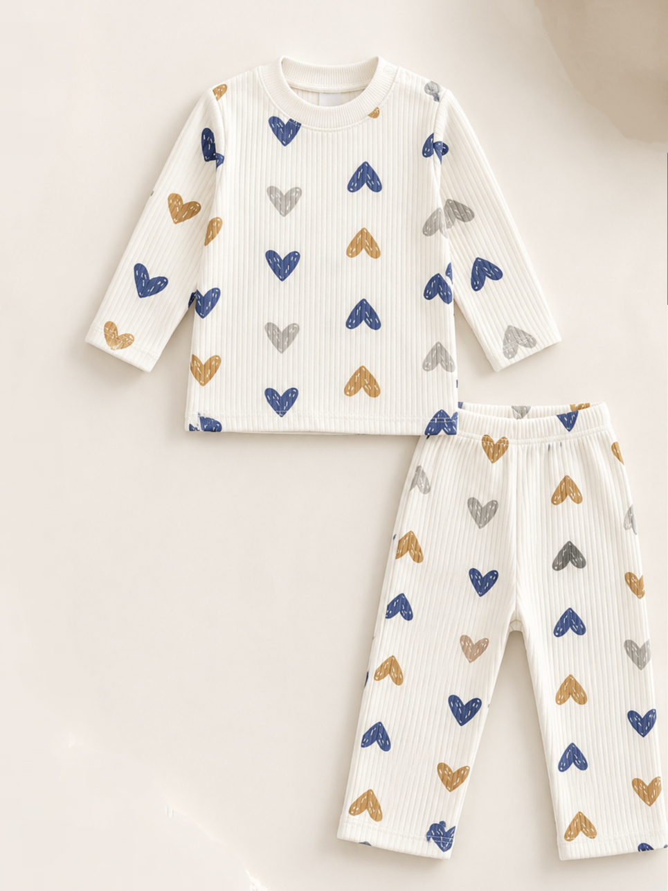 435587 Kalp Desenli Pijama Takımı-Mavi
