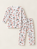 435586 İş Makineleri Desenli Pijama Takımı-Turuncu