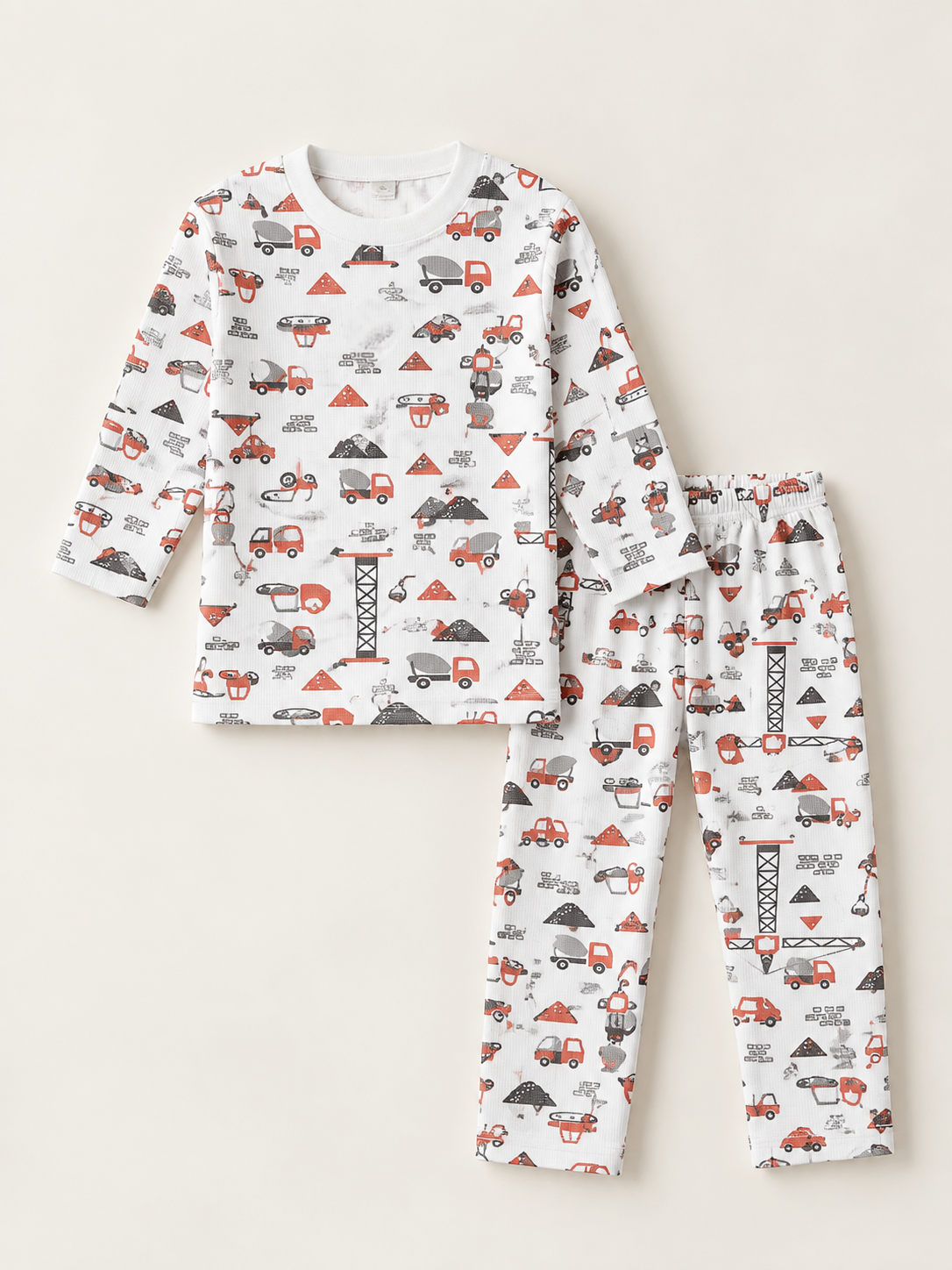 435586 İş Makineleri Desenli Pijama Takımı-Turuncu