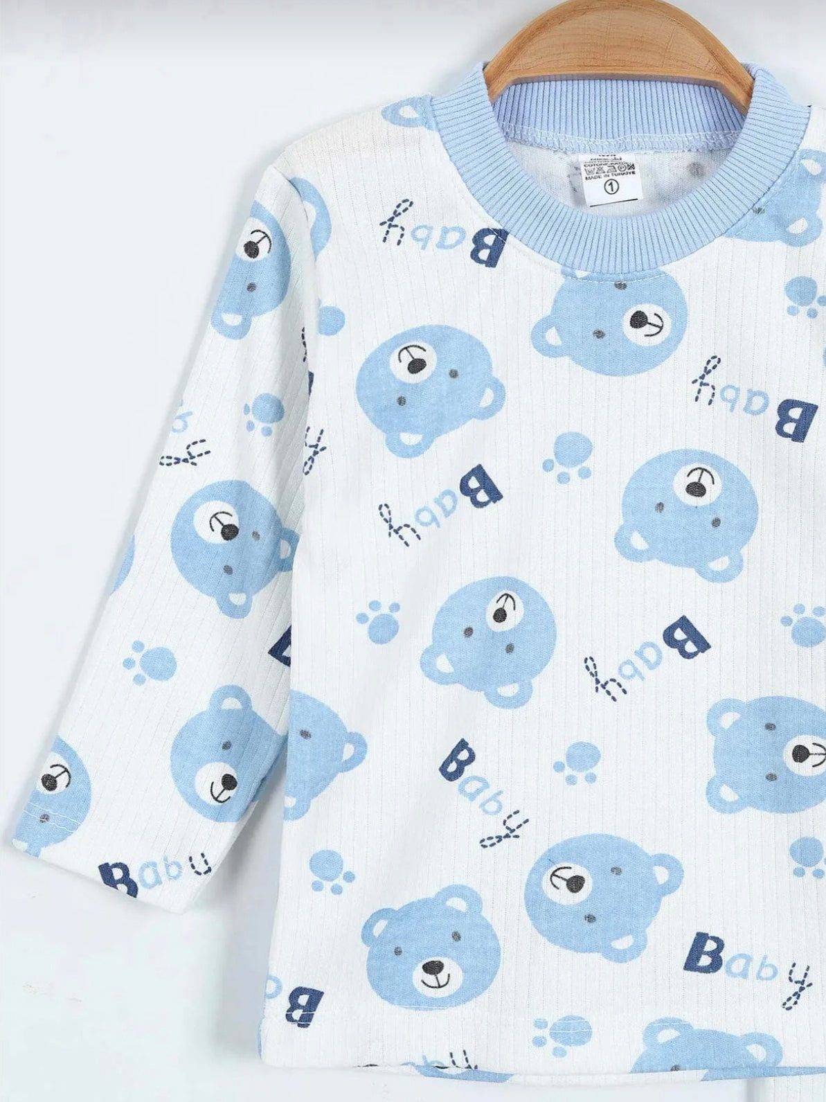 435590 Ayıcık Desenli Pijama Takımı-Mavi