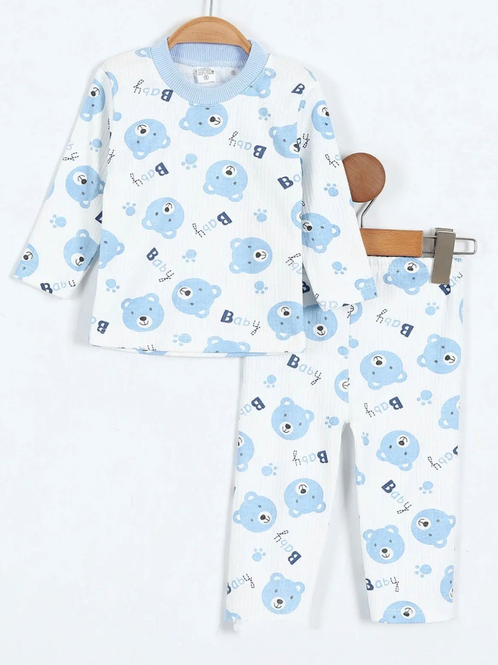435590 Ayıcık Desenli Pijama Takımı-Mavi
