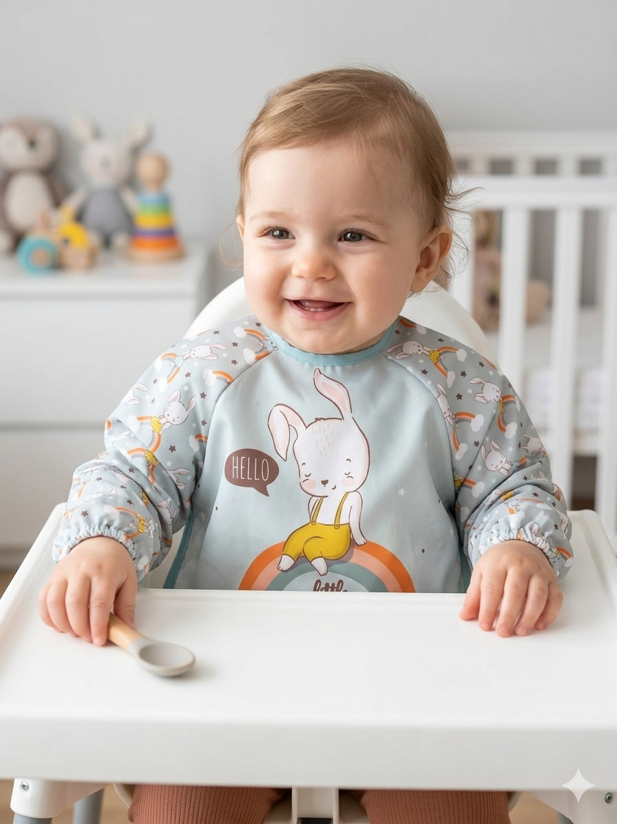 440661 Tavşan Desen Kollu Mama Önlüğü